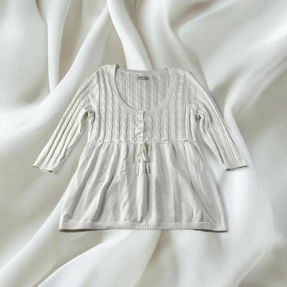 Hollister white henley cable knit sweater 3/4 sleeves y2k mcbling fairy boho